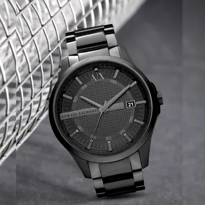 Armani Exchange Three-Hand Date Black Stainless Steel Men's Watch